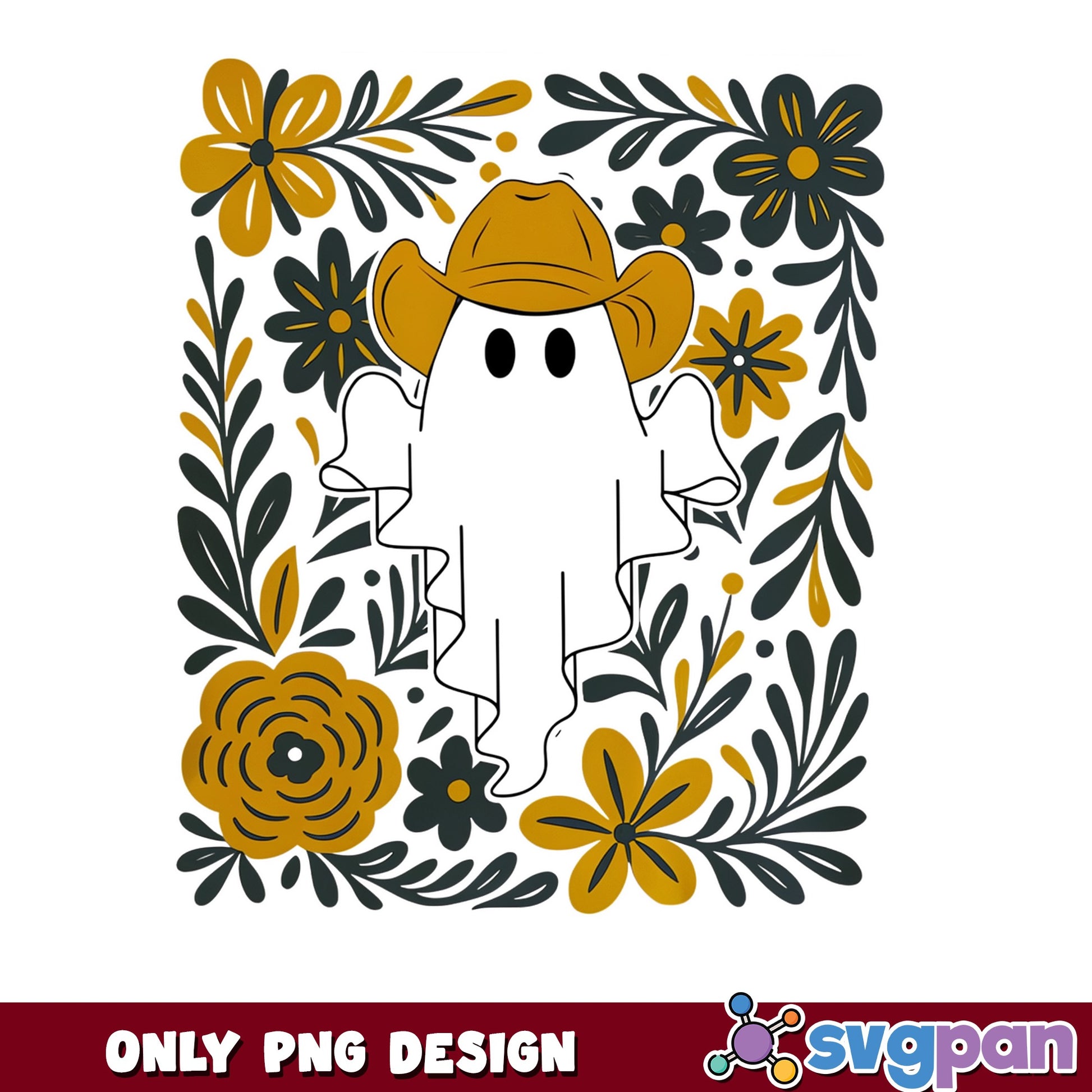 Cowboy Ghost Floral PNG, Halloween Ghost PNG, Spooky Western PNG