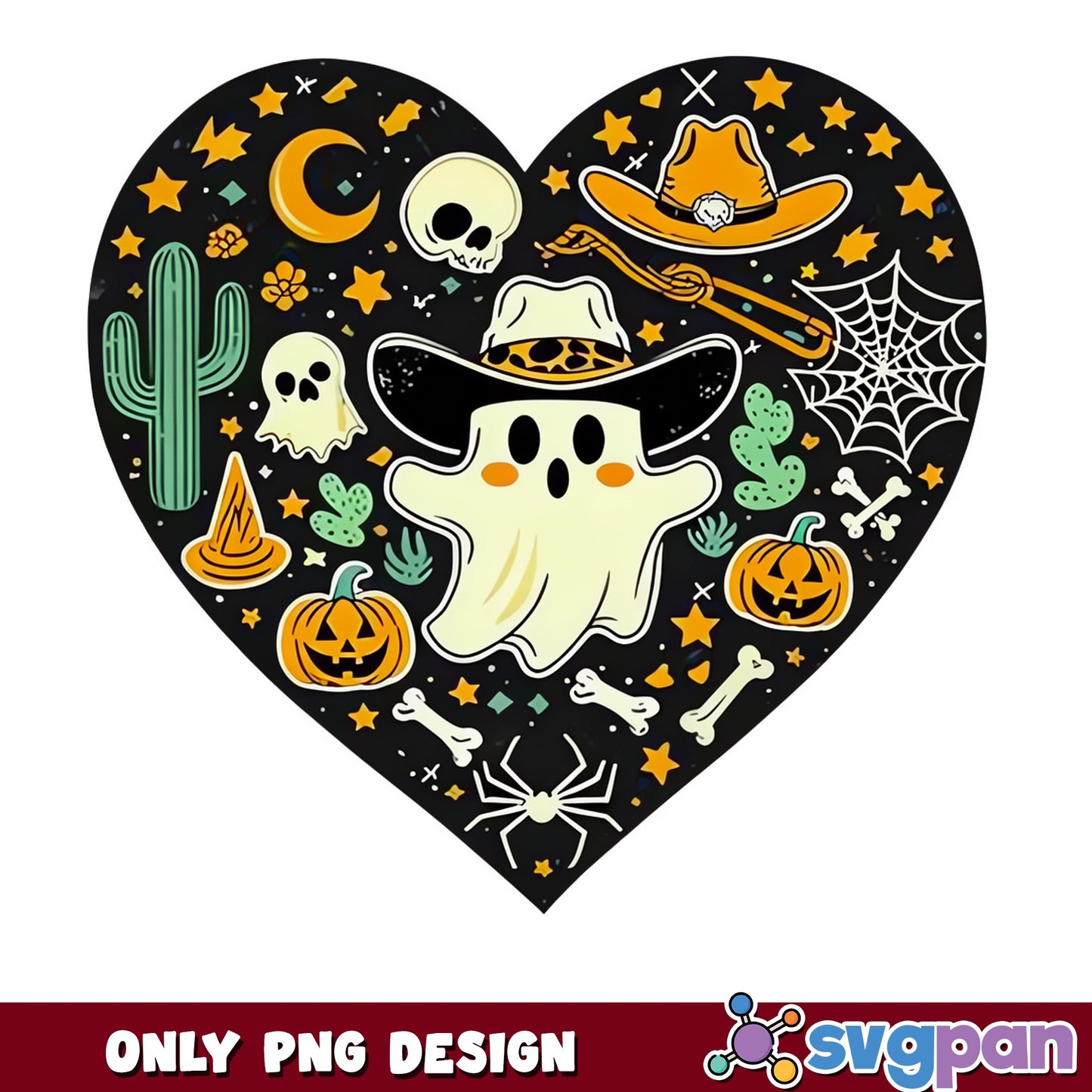 Cowboy Ghost Halloween Heart PNG, Western Ghost PNG, Spooky PNG