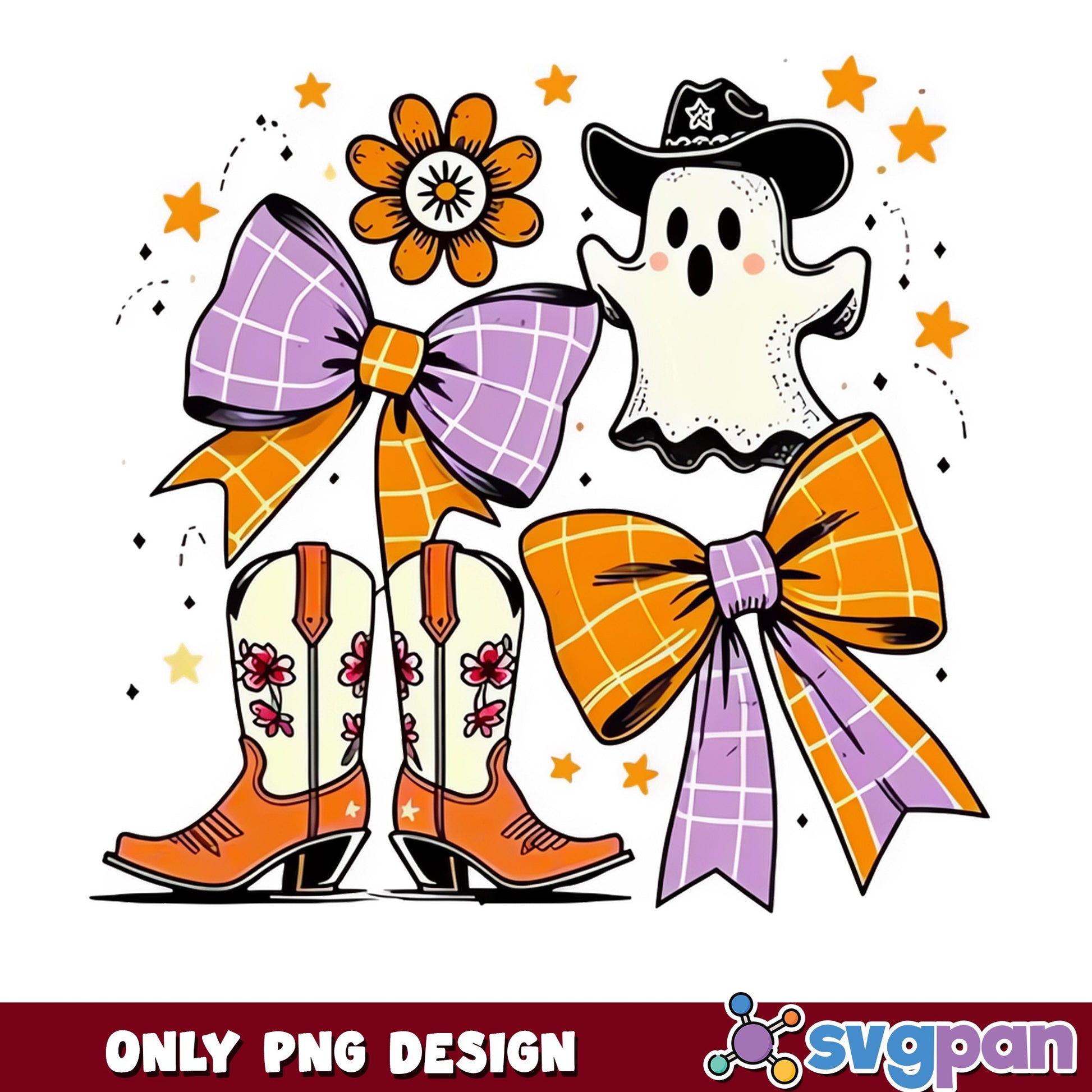 Cowboy Ghost Halloween PNG, Coquette Bow Boots PNG, Spooky PNG
