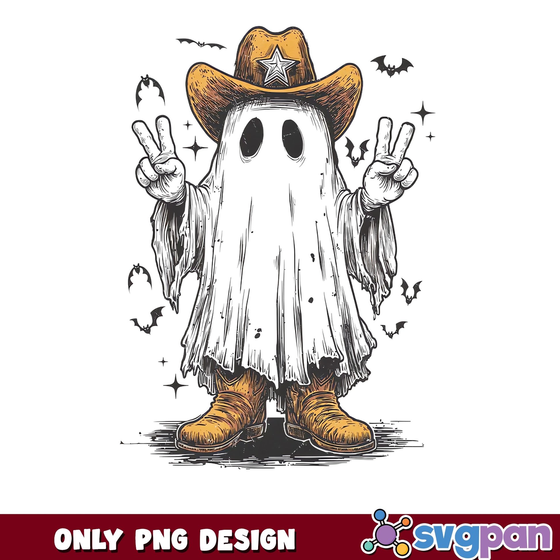 Cowboy Ghost Halloween PNG, Spooky Ghost PNG, Western Ghost PNG