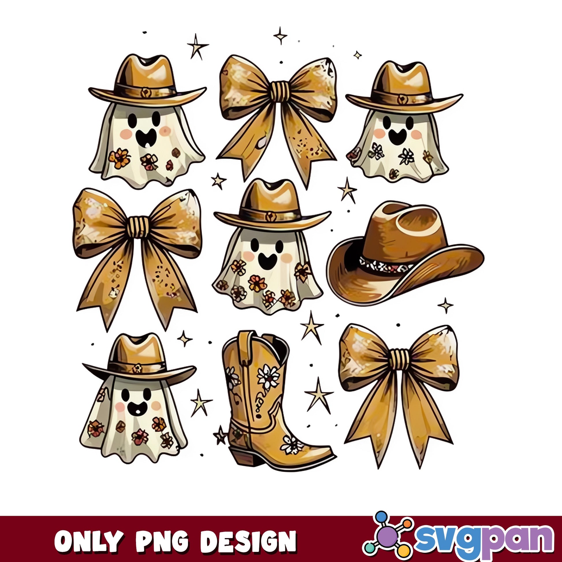 Cowboy Ghost Halloween PNG, Western Ghost Bow PNG, Spooky PNG