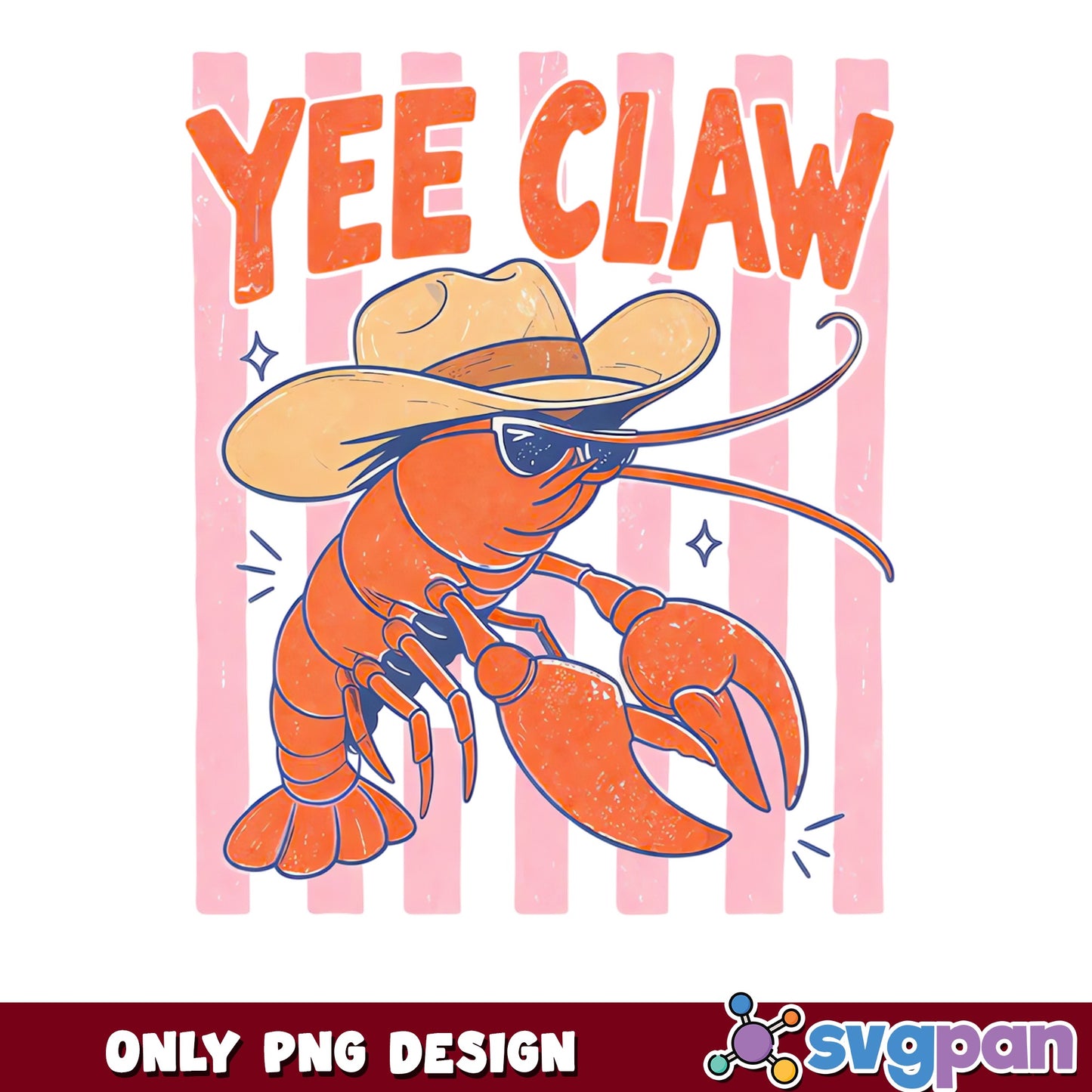 Cowboy Lobster Yee Claw PNG, Retro Crawfish Western PNG, Funny Lobster PNG