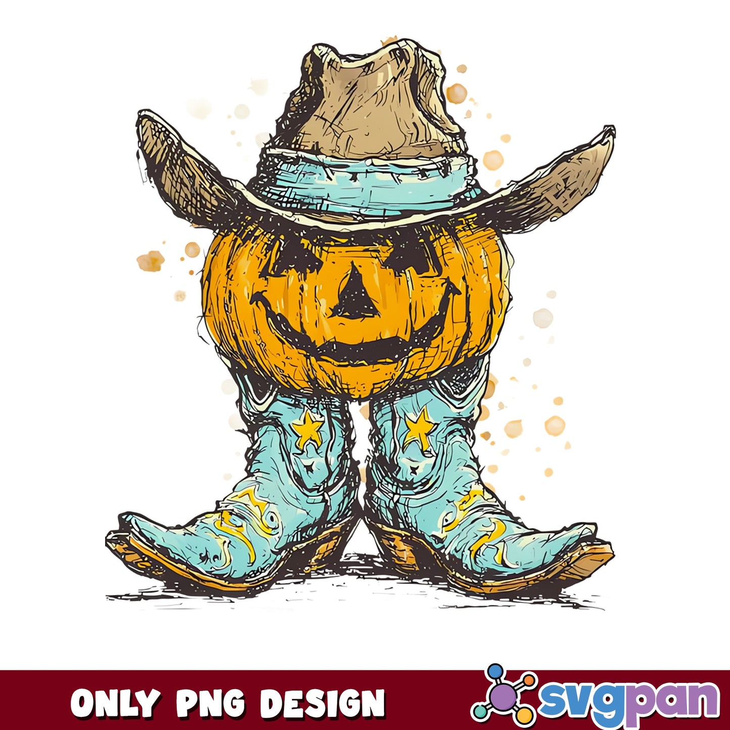 Cowboy Pumpkin Halloween PNG, Jack O Lantern Cowboy PNG, Western Halloween PNG