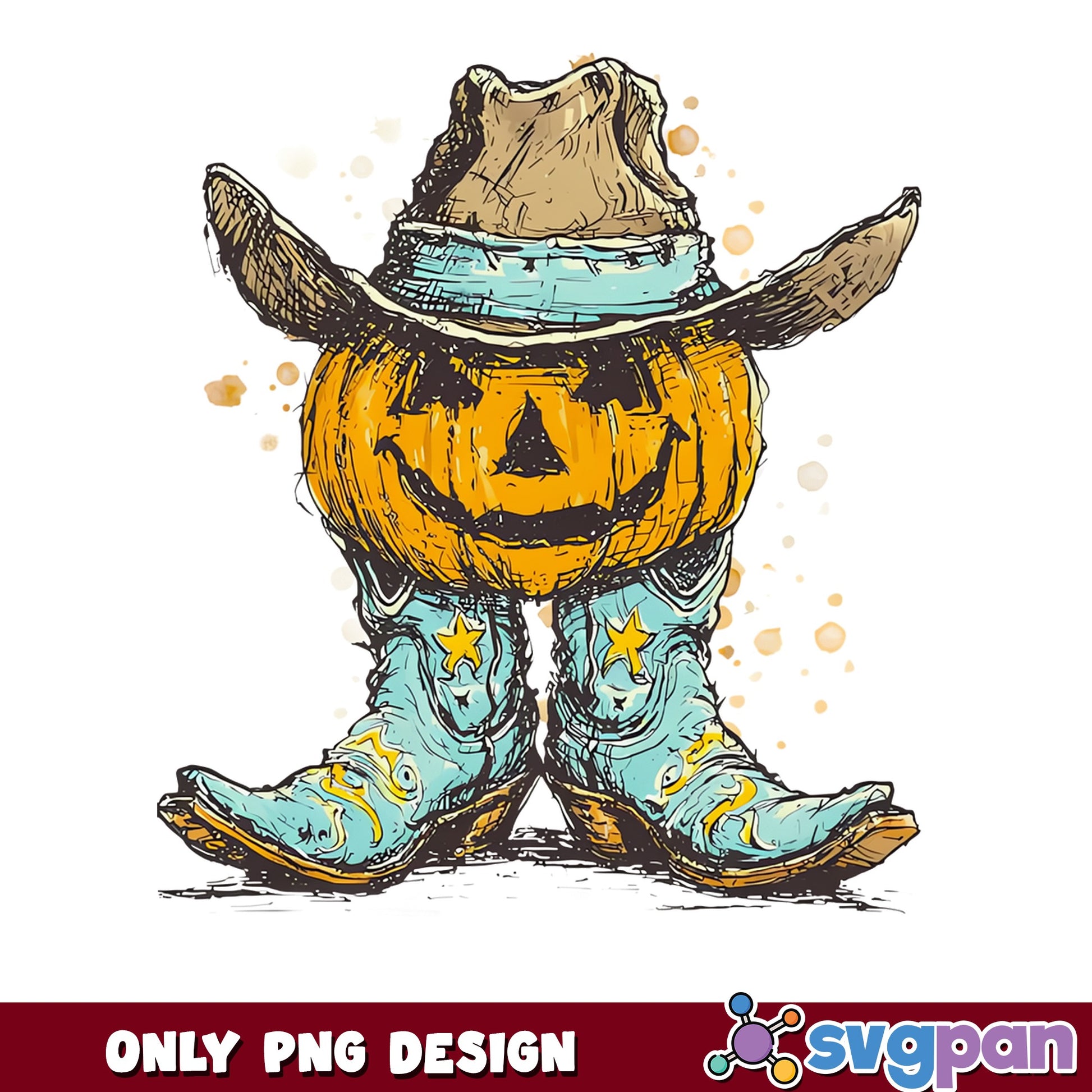 Cowboy Pumpkin Halloween PNG, Jack O Lantern Cowboy PNG, Western Halloween PNG