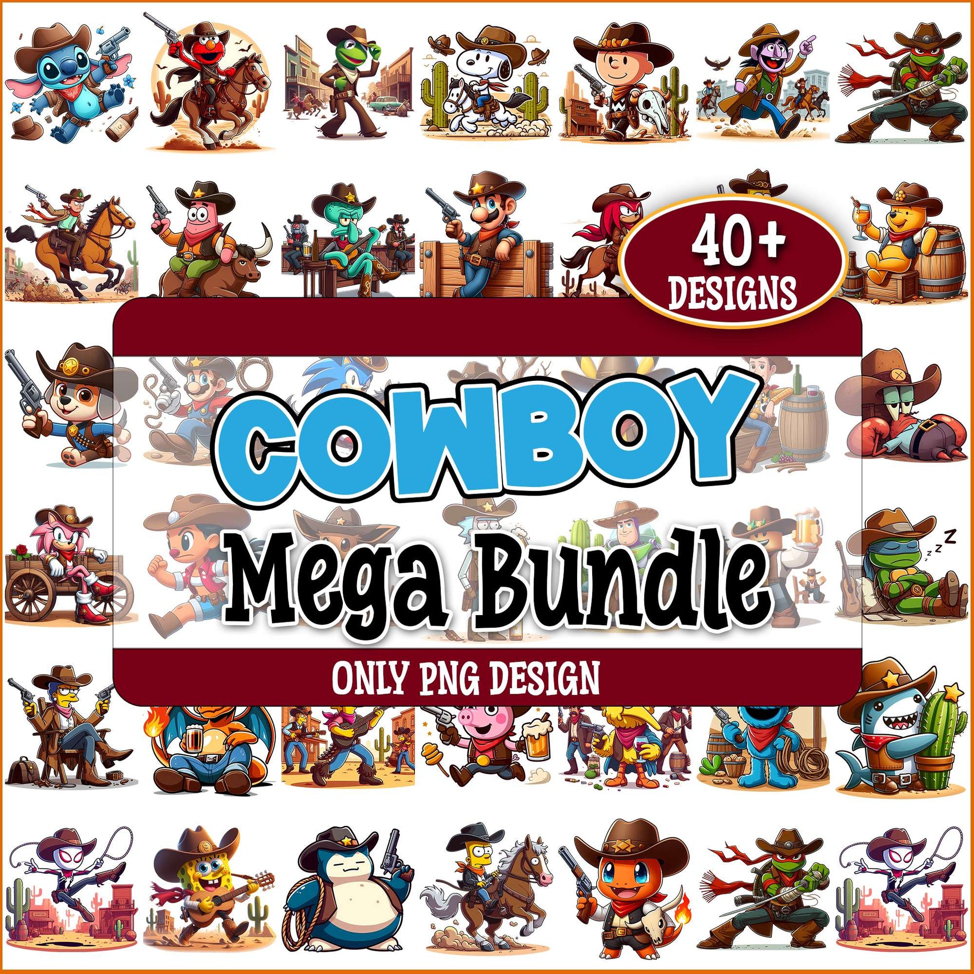 Cowboy cartoons png bundle
