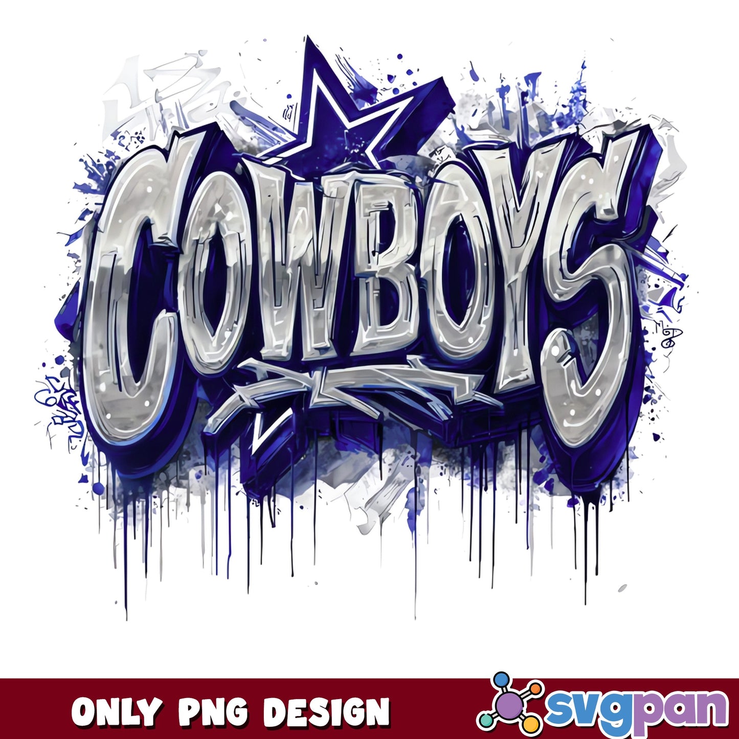 Cowboys Graffiti Watercolor PNG, Dallas Cowboys PNG, Football PNG