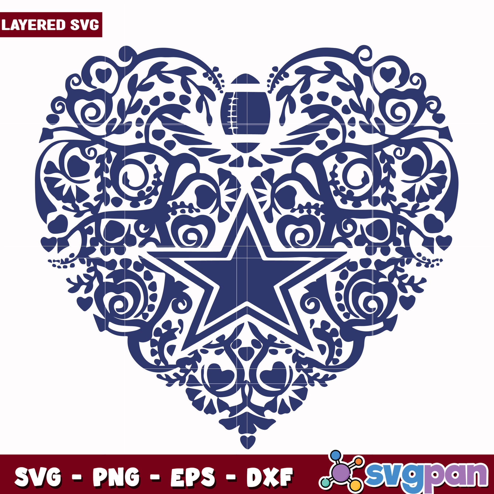 Cowboys heart design svg, nfl games today svg, american football league svg