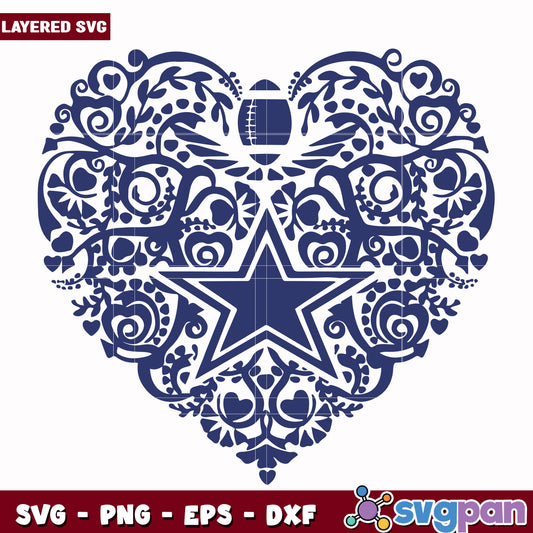 Cowboys heart design svg, nfl games today svg, american football league svg
