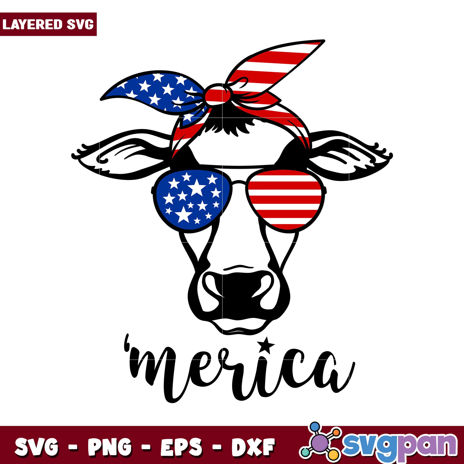 Cow with American Flag Sunglasses Design, perfect for patriotic crafts