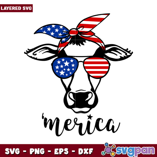 Cow with American Flag Sunglasses Design, perfect for patriotic crafts