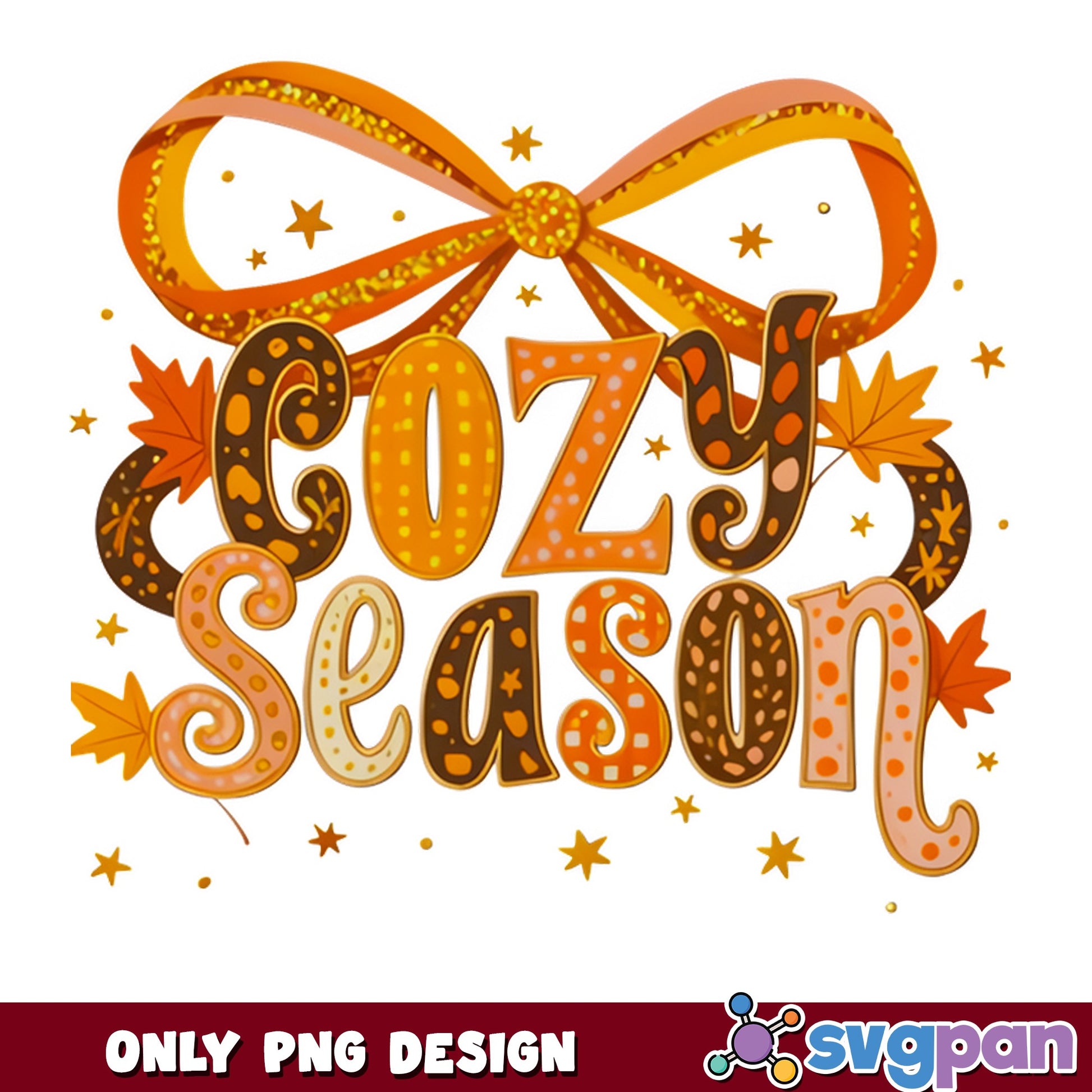 Cozy Season Fall PNG, Autumn Leaves Bow PNG, Thanksgiving PNG