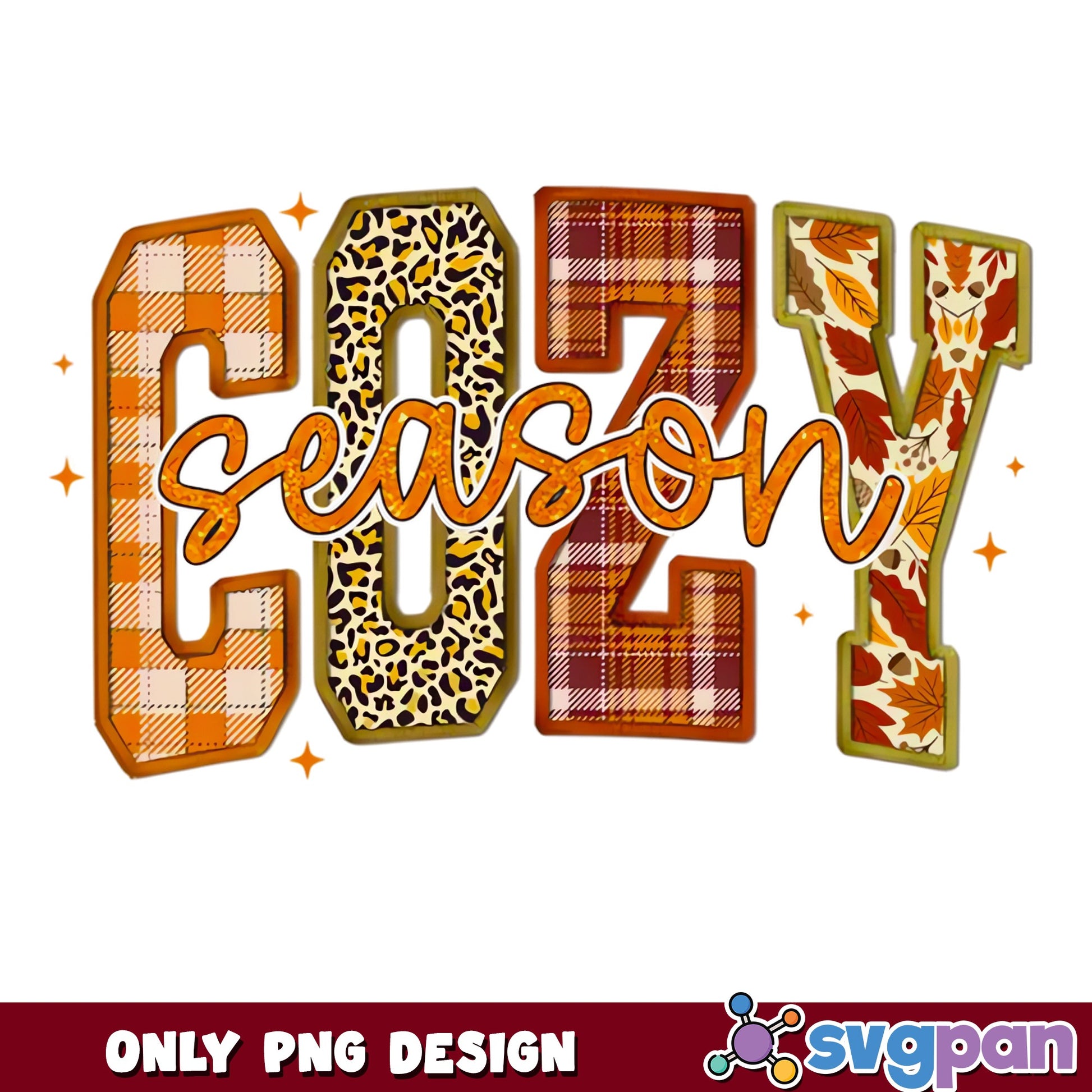 Cozy Season Fall PNG, Autumn Leopard Plaid Design, Fall PNG