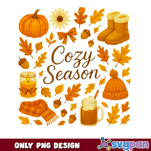 Cozy Season Fall PNG, Autumn Pumpkin Leaves PNG, Fall Vibes PNG