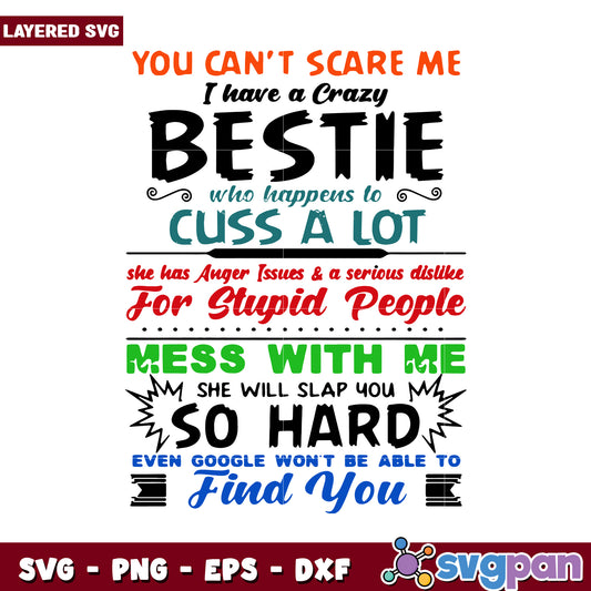 Crazy Bestie Cuss A Lot SVG Design, Perfect for Fun Gifts