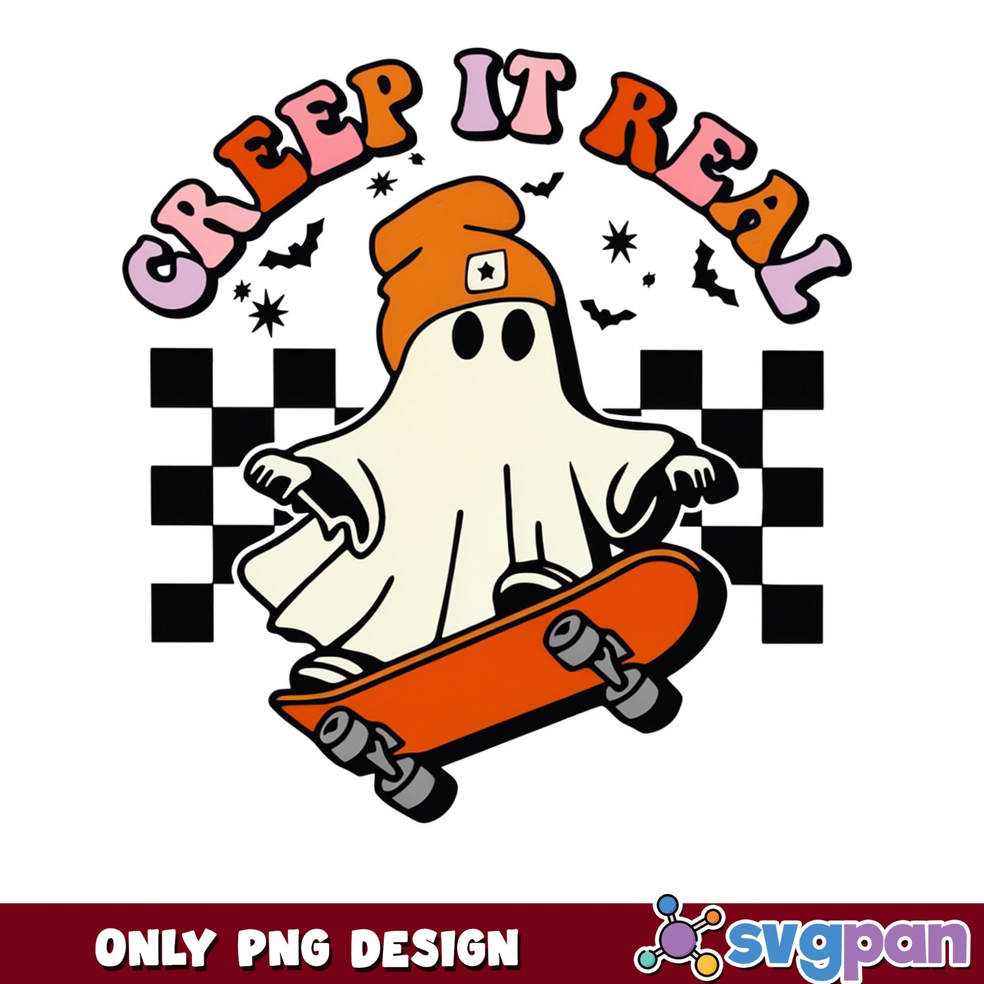 Creep It Real Skateboard Ghost PNG, Halloween Ghost PNG, Retro Halloween PNG