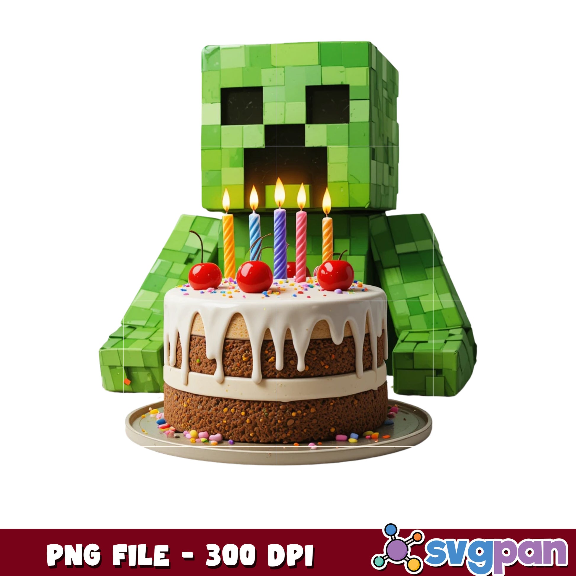 Creeper birthday cake png, minecraft png, birthday freebies png