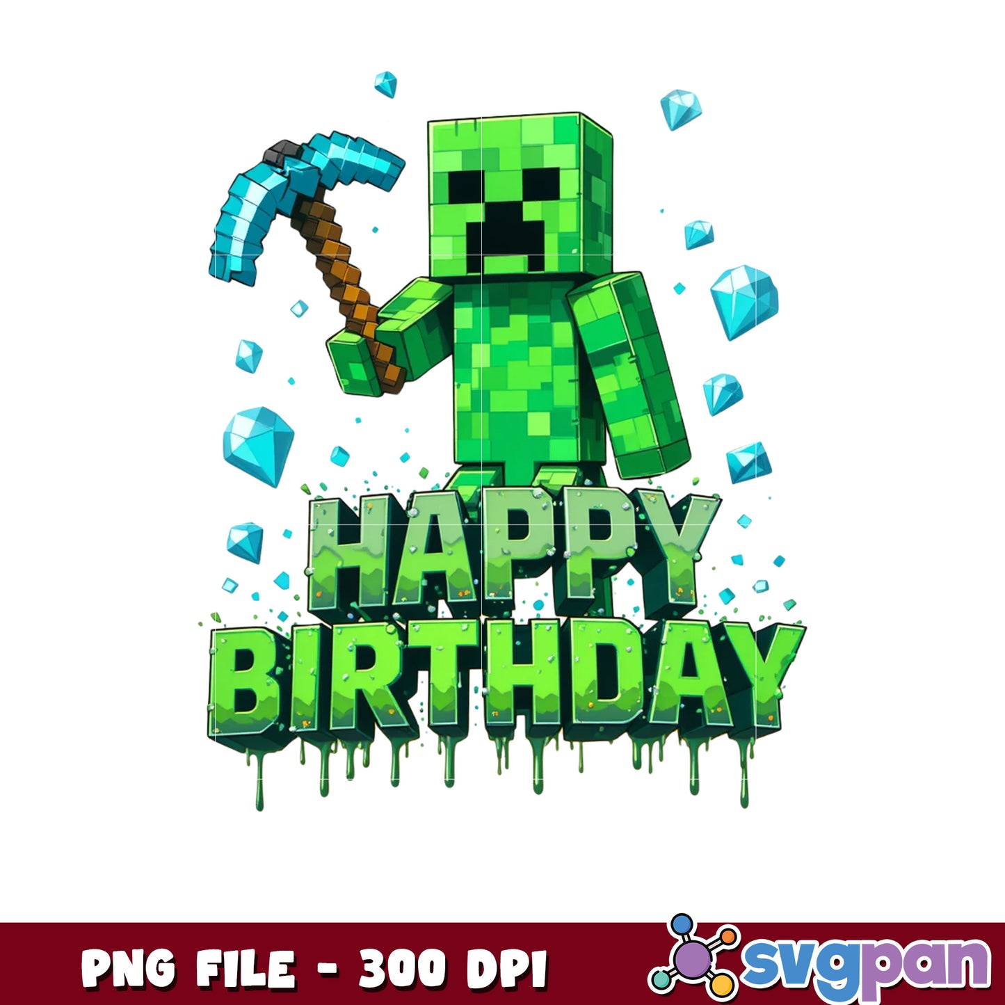 Creeper with pickaxe happybirthday png, creeper png, birthday png