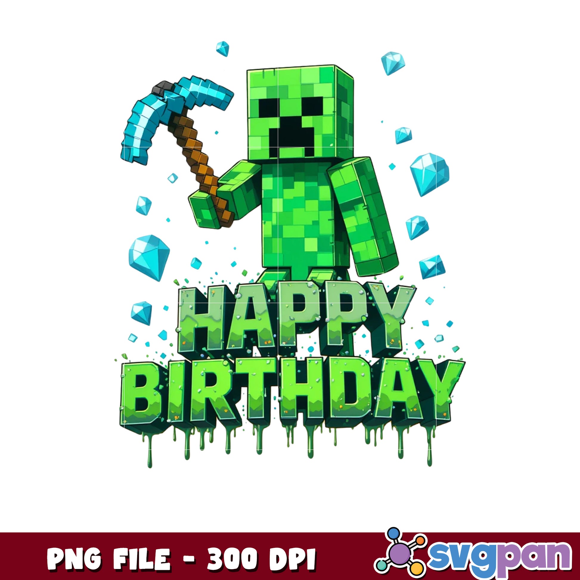 Creeper with pickaxe happybirthday png, creeper png, birthday png