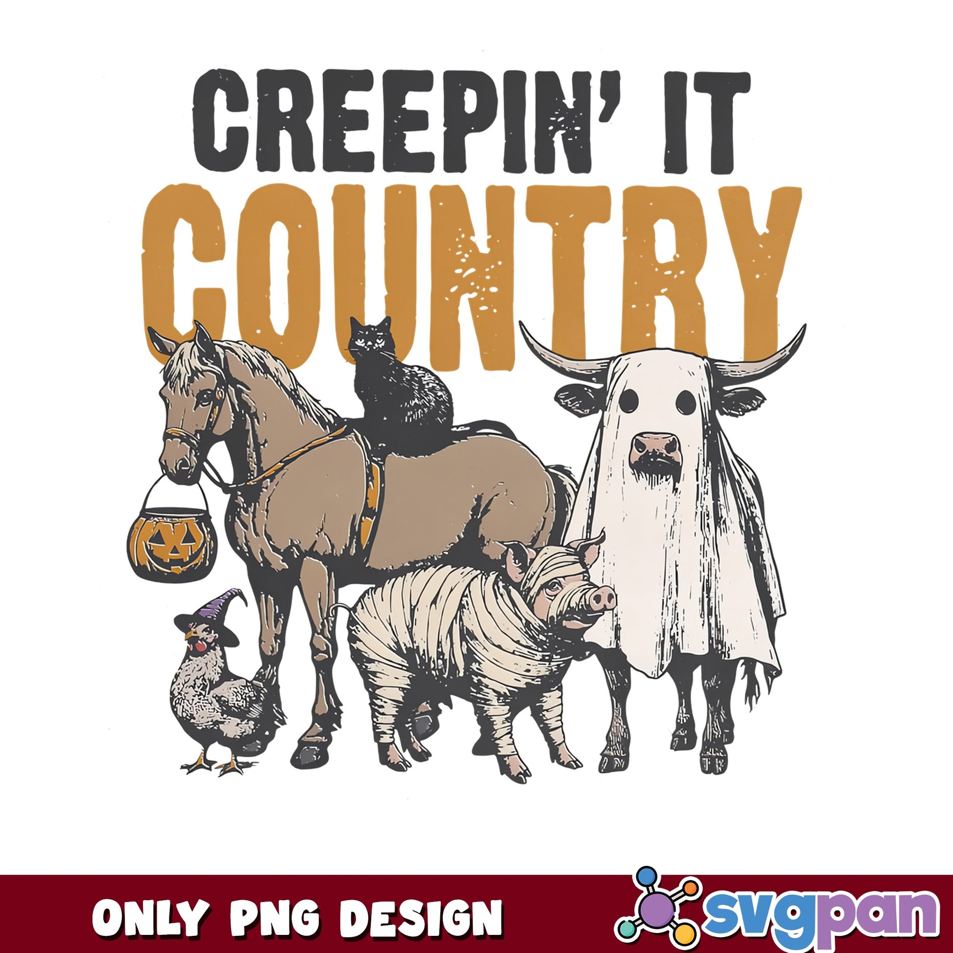 Creepin It Country PNG, Halloween Farm Animals PNG, Funny Halloween PNG