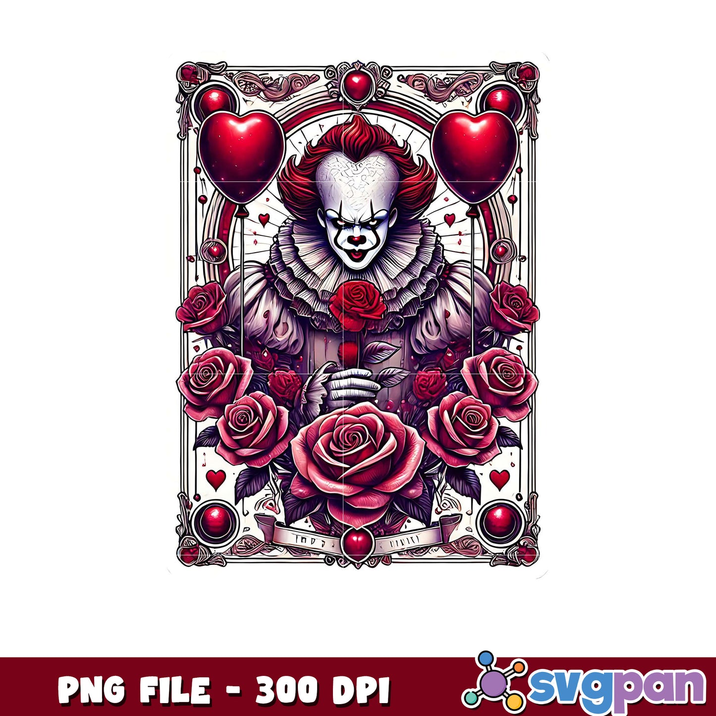 Creepy Clown Art with Roses, High Quality PNG Download