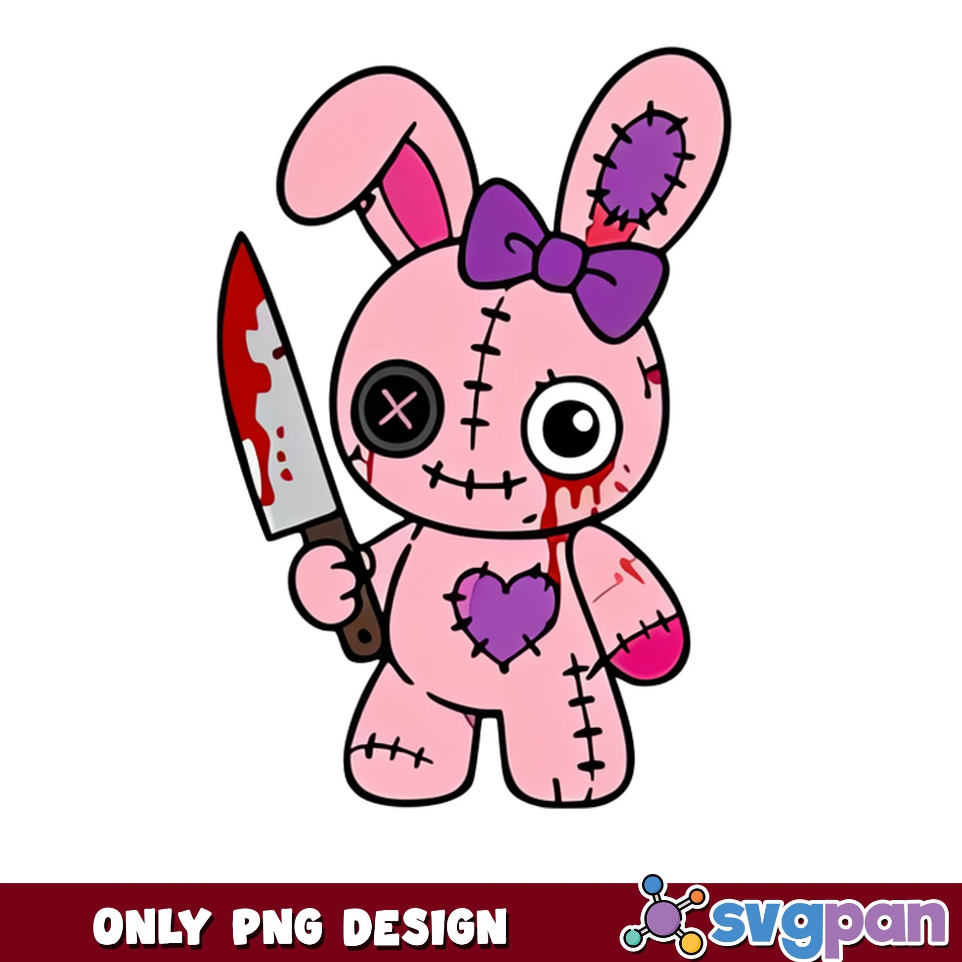 Creepy Bunny With Knife PNG, Horror Rabbit Doll PNG, Halloween PNG