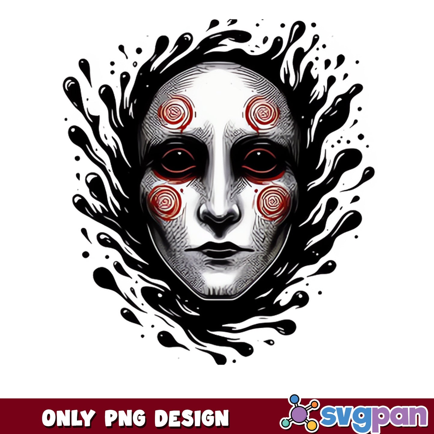 Creepy Horror Mask Face PNG, Dark Ink Splash PNG, Halloween PNG