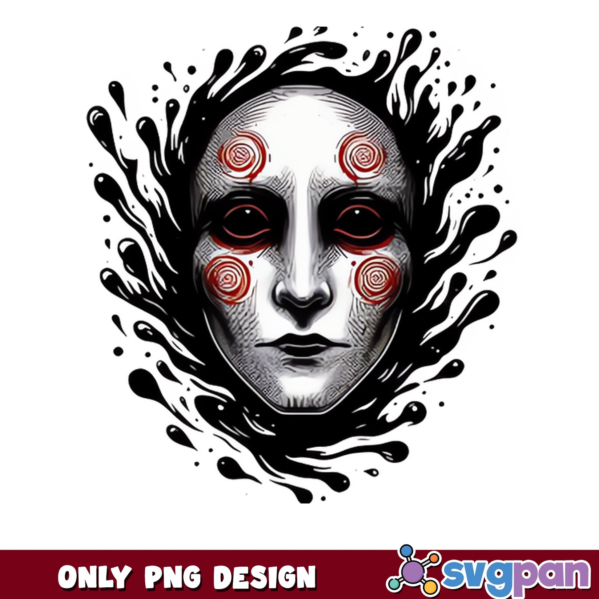 Creepy Horror Mask Face PNG, Dark Ink Splash PNG, Halloween PNG