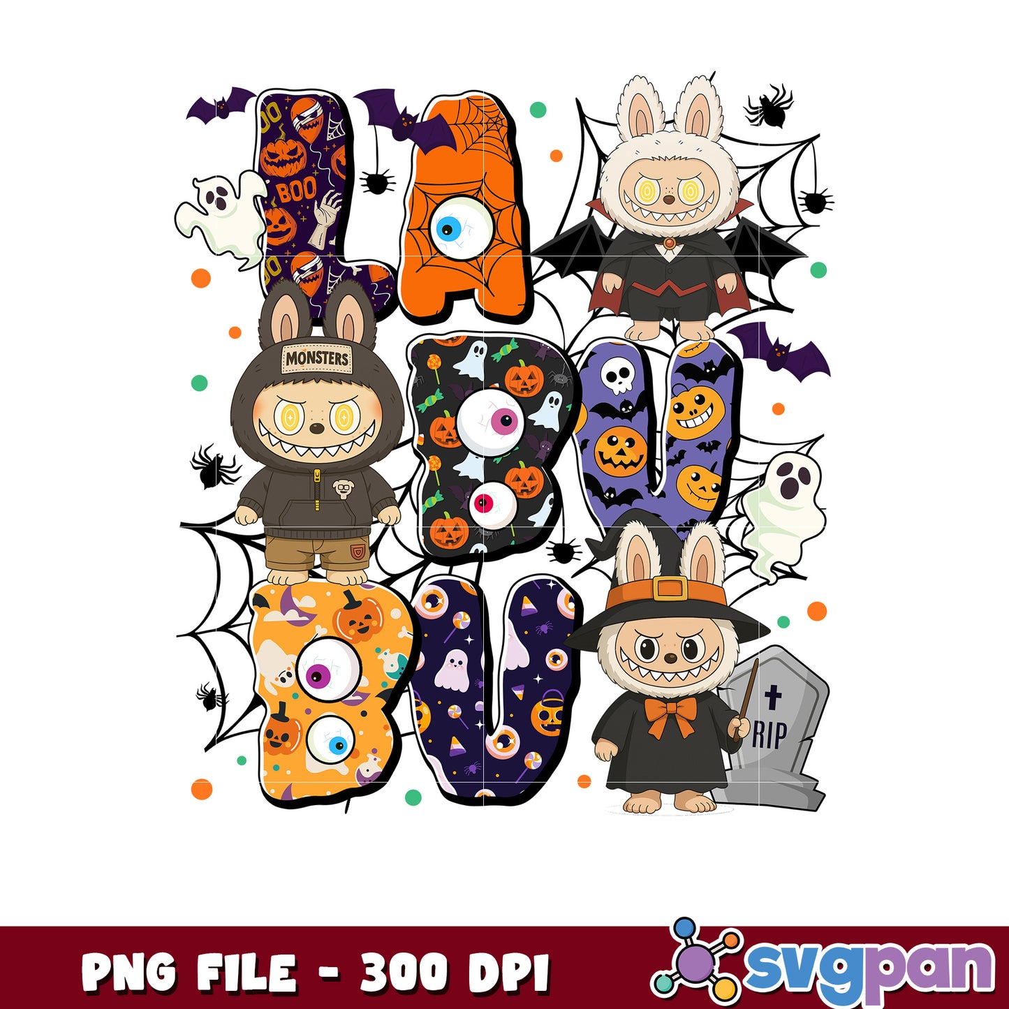 Creepy labubu hallowene png, halloween png, halloween labubu png
