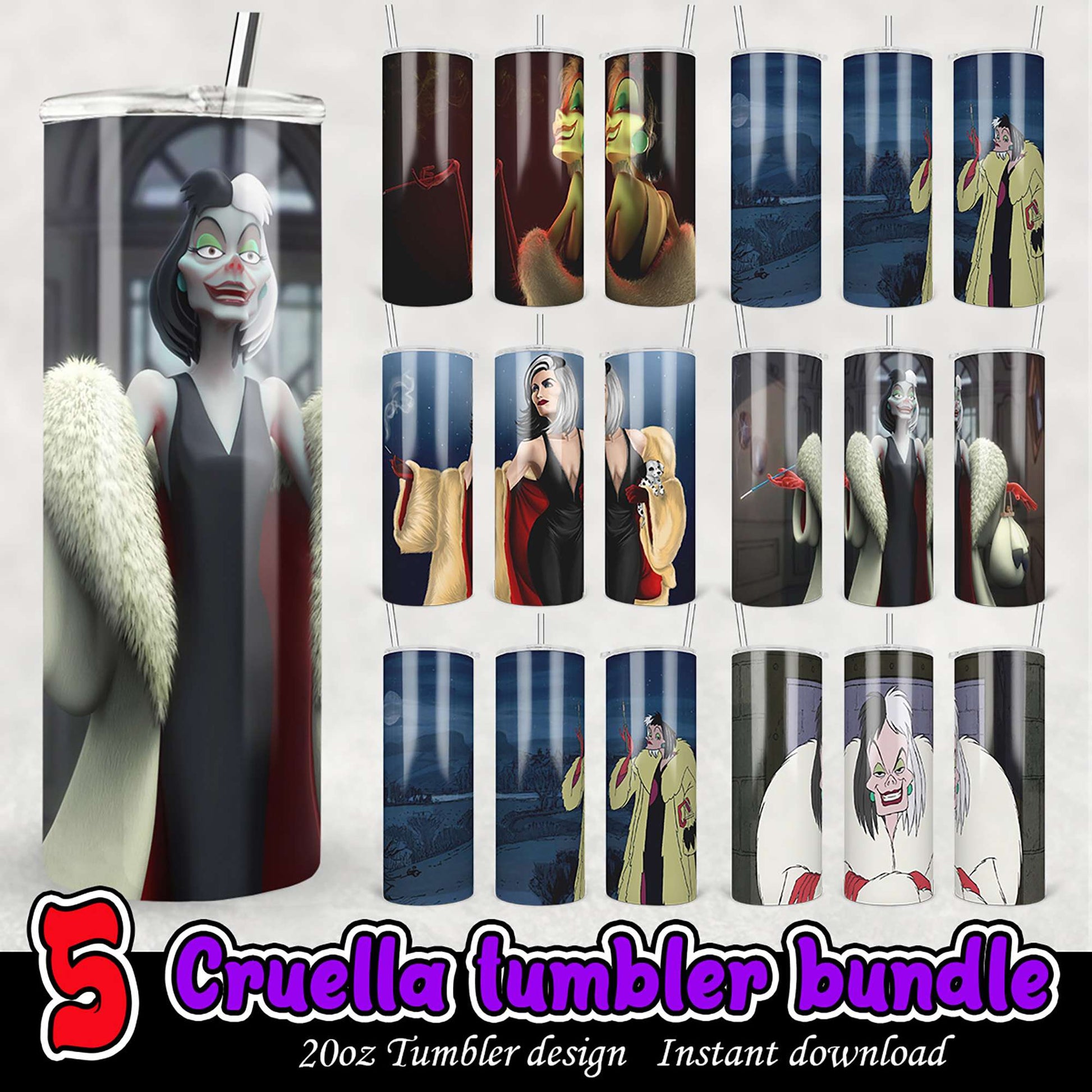 Cruella Tumbler Bundle PNG Designs
