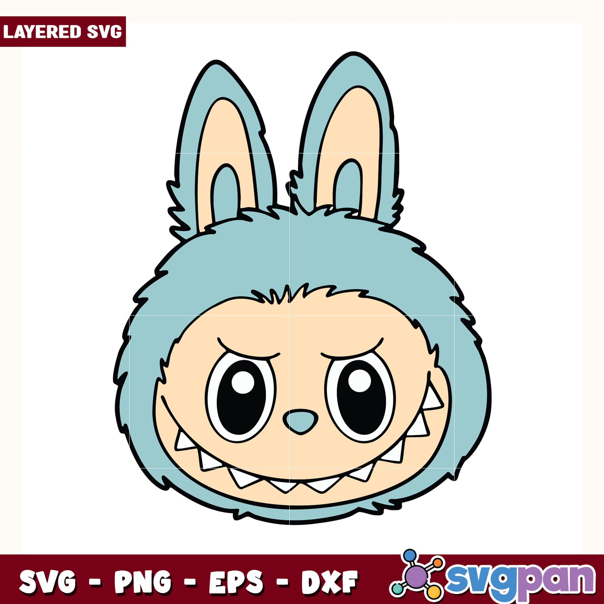 Crystal blue labubu head design svg, cute labubu svg, popmart labubu svg