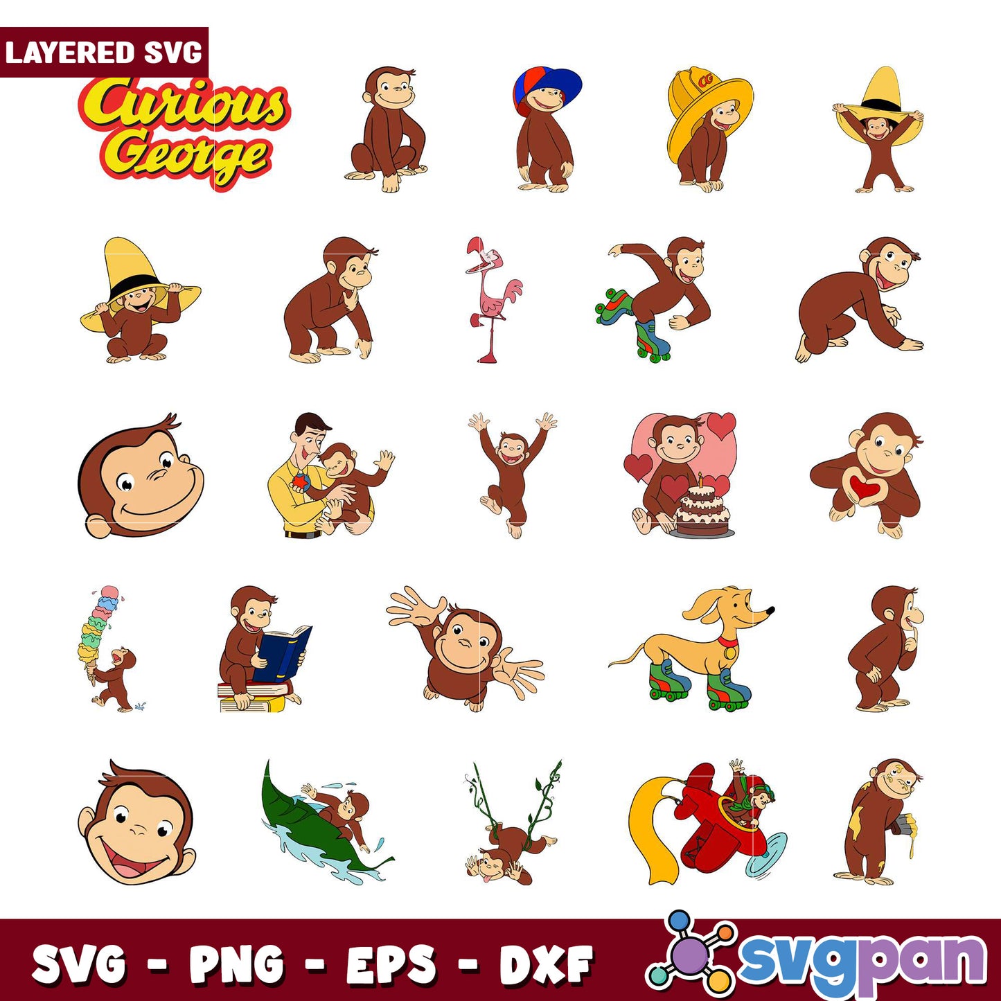 Curious George SVG Bundle Layered Designs
