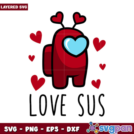 Cute Among Us Love Sus Character Design, Perfect for Crafts and Gifts