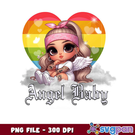 Cute Angel Baby PNG design for crafts, colorful heart background