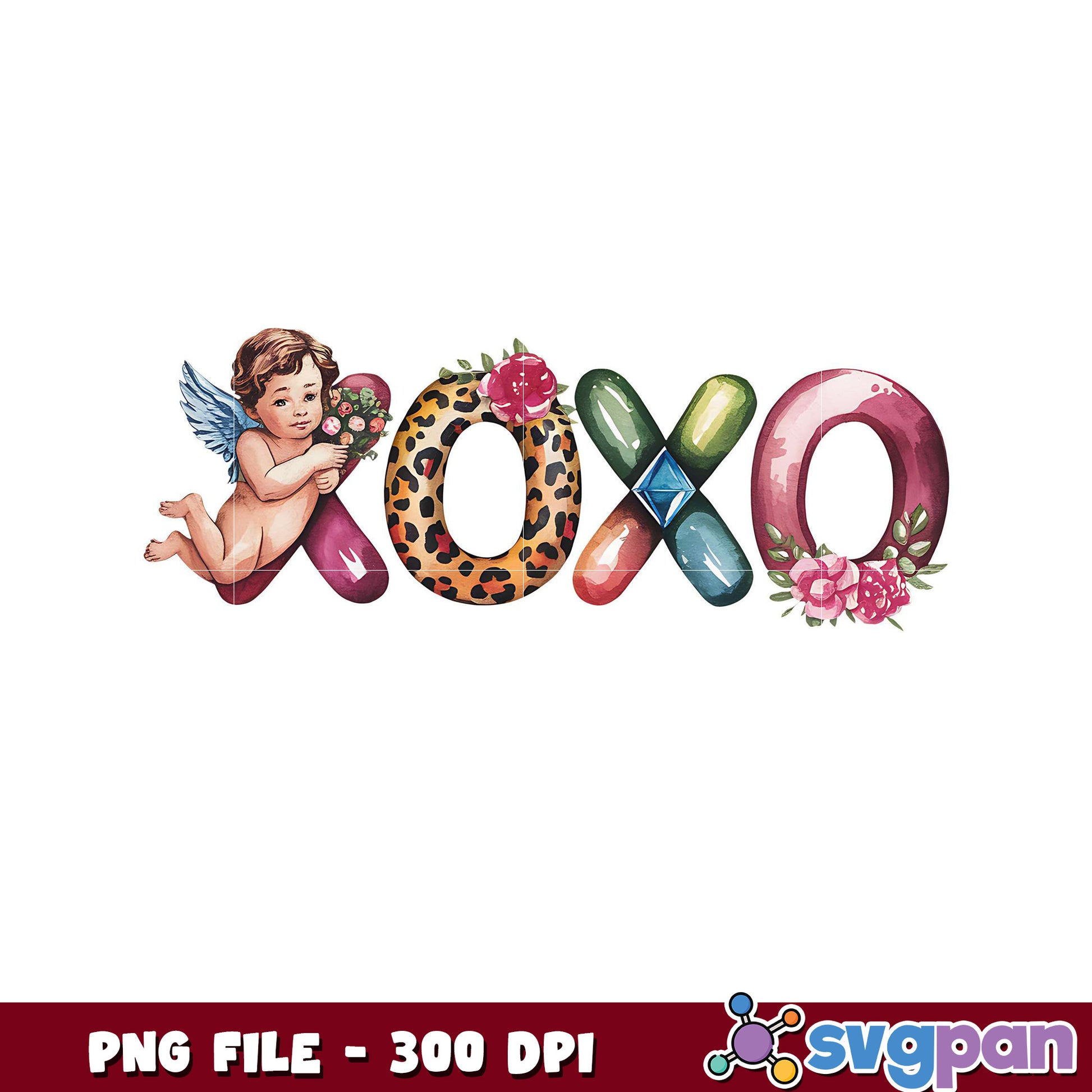 Cute Angel XOXO Design for Valentine's Day, High Quality PNG