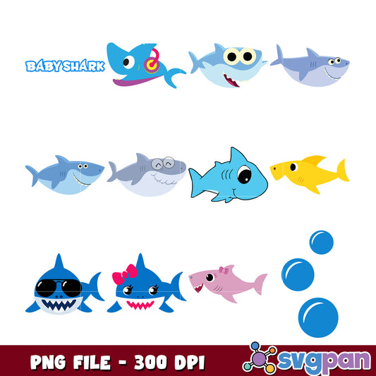 Cute Baby Shark Characters PNG Bundle for Kids Fun