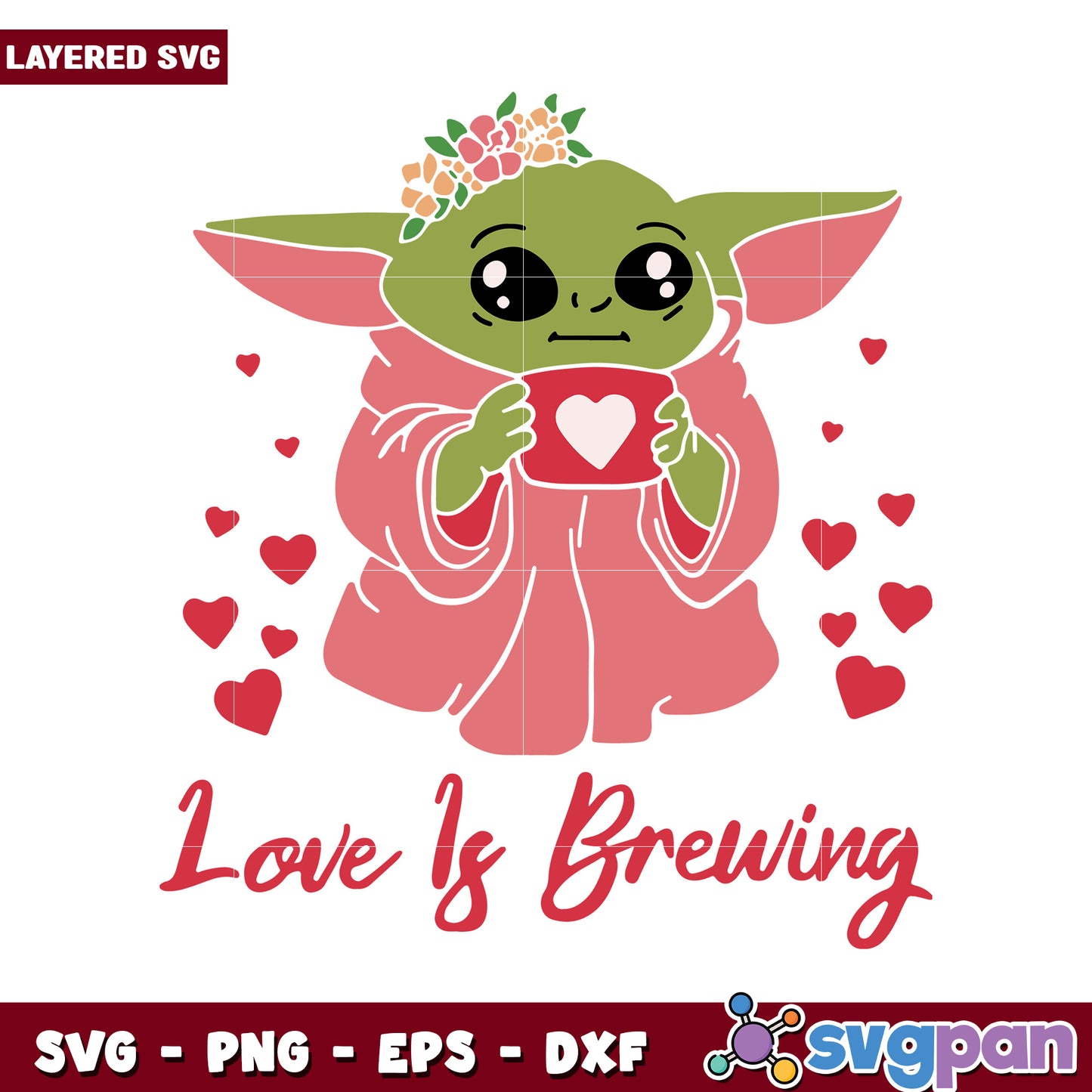 Cute Baby Yoda Design, Perfect for Valentine's Day Crafts