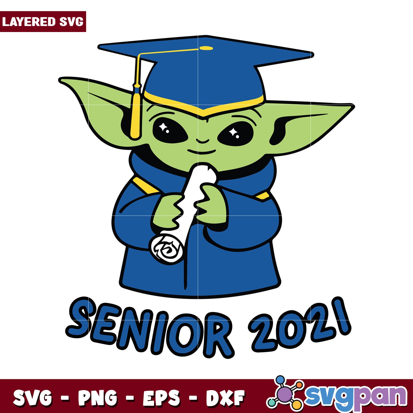 Cute Baby Yoda Graduation SVG, Perfect for Senior 2021 Crafts