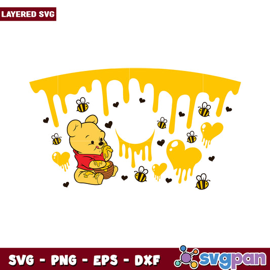 Cute Bear Eating Honey SVG, Ideal for Fun Craft Projects