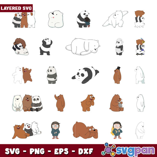 Cute Bear Illustration Bundle Layered SVG Files
