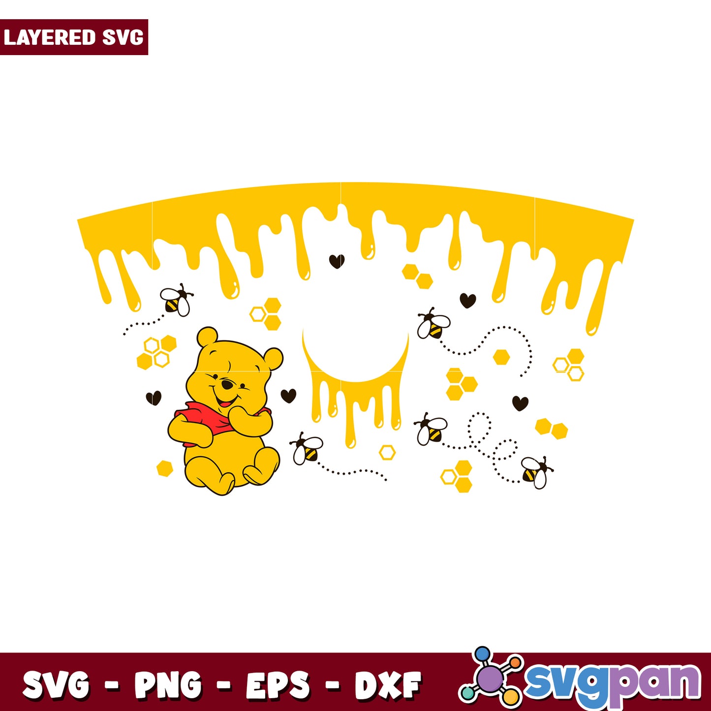 Cute Bear with Honey Drips SVG Design, Perfect for Crafts and Projects