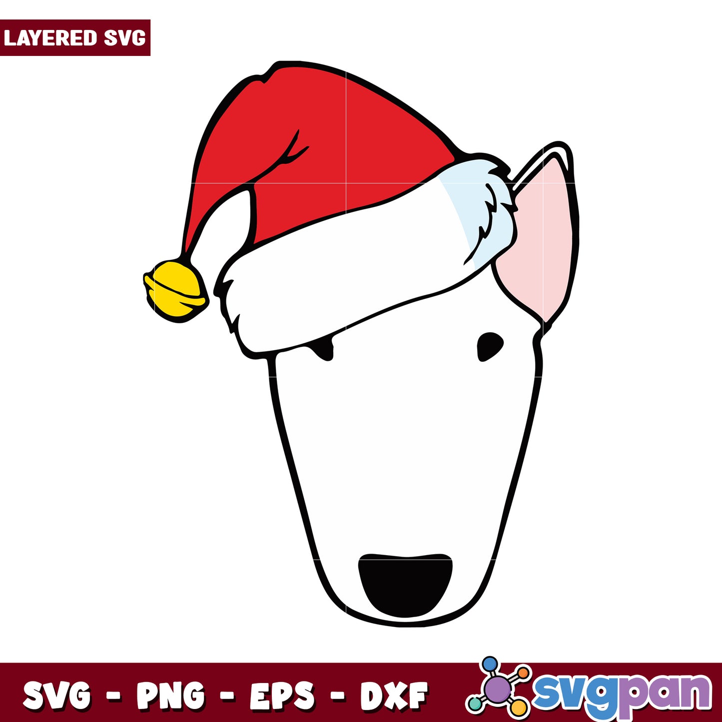 Cute Bull Terrier in Santa Hat SVG for Holiday Crafts, Perfect for Festive Designs