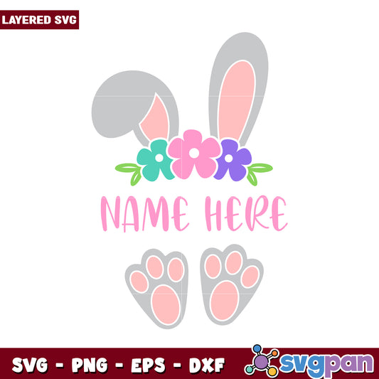 Cute Bunny SVG Design, Layered with Custom Name Option Available