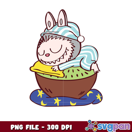 Cute Bunny in Kiwi Sleeping PNG 300 DPI