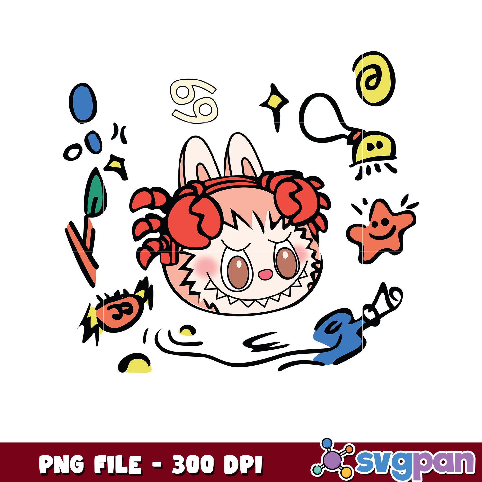 Cute Cancer Zodiac Bunny PNG 300 DPI