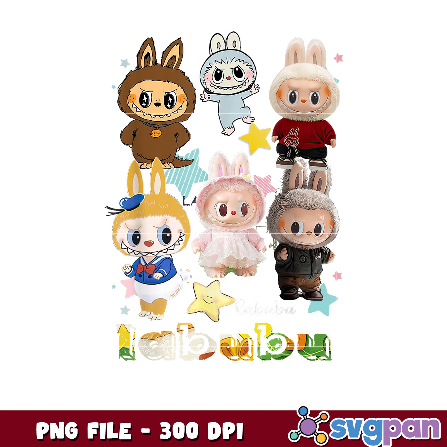 Cute Cartoon Bunny & Monster PNG 300 DPI