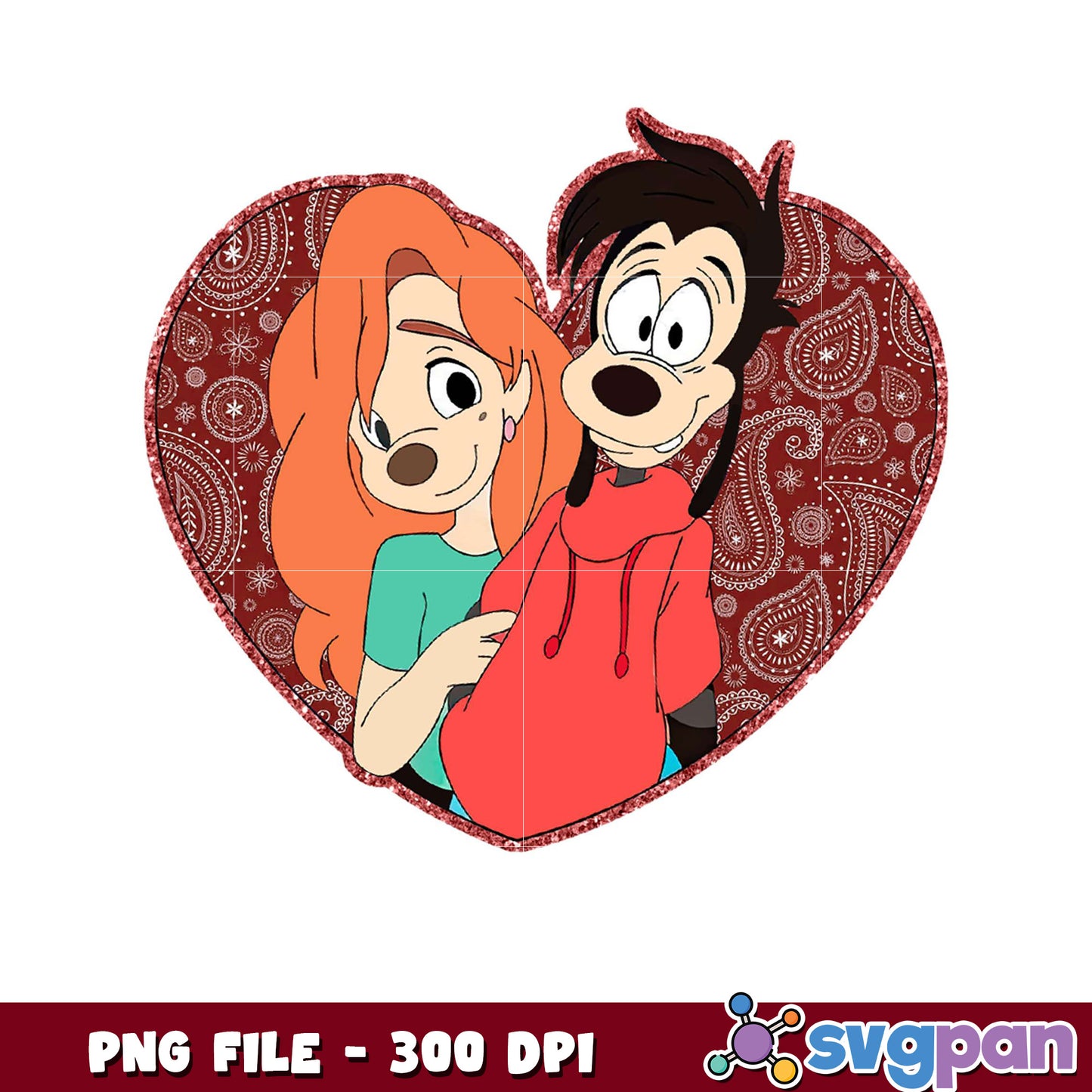 Cute Cartoon Couple in Heart Shape, High-Quality PNG File