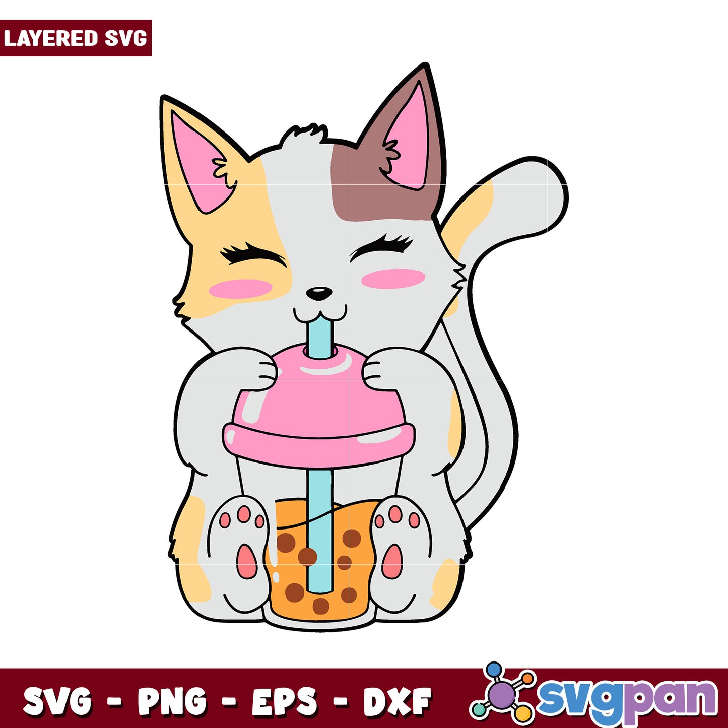 Cute Cat Drinking Bubble Tea SVG, Perfect for Fun Designs Projects