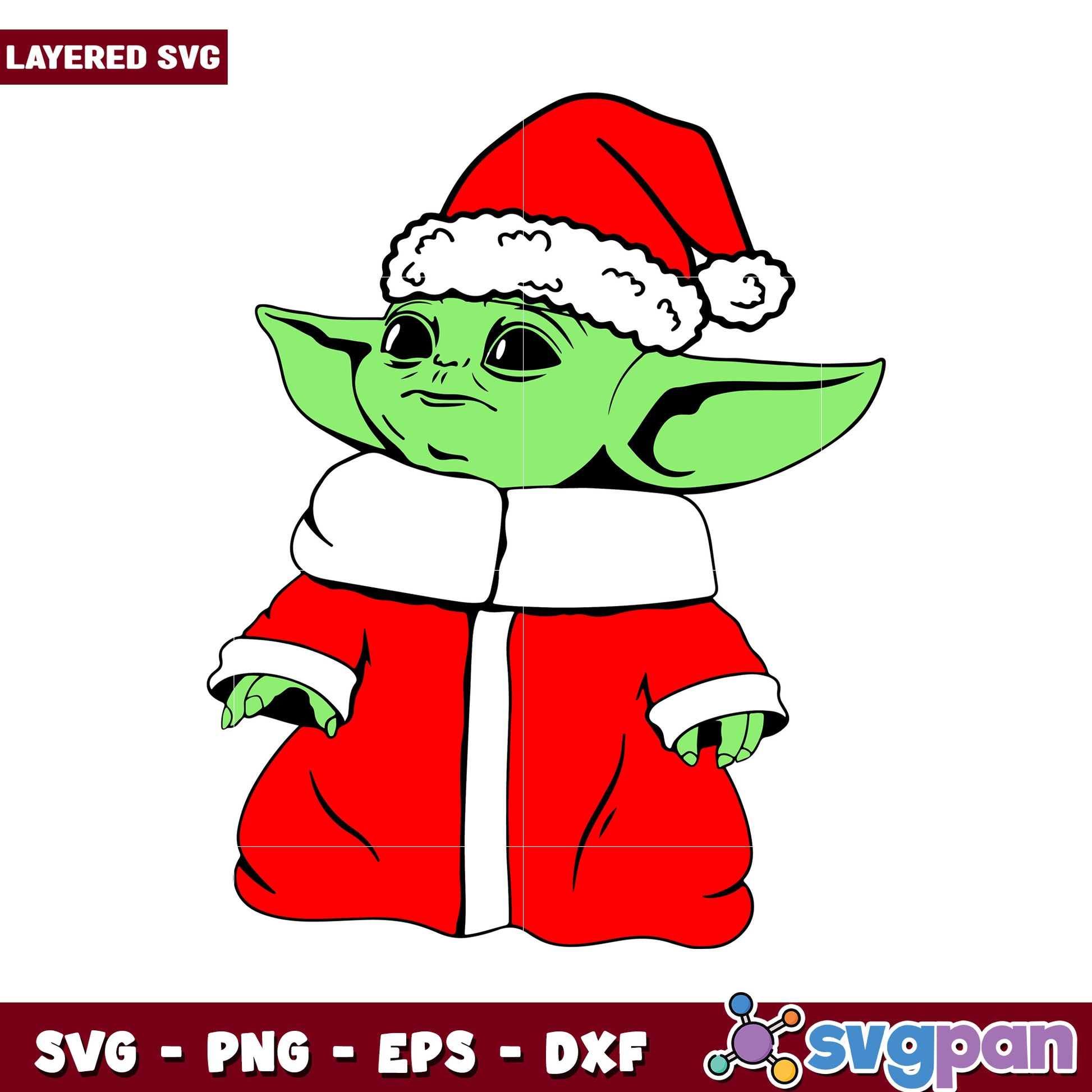 Cute Christmas Baby Yoda SVG, perfect for holiday crafts and decor