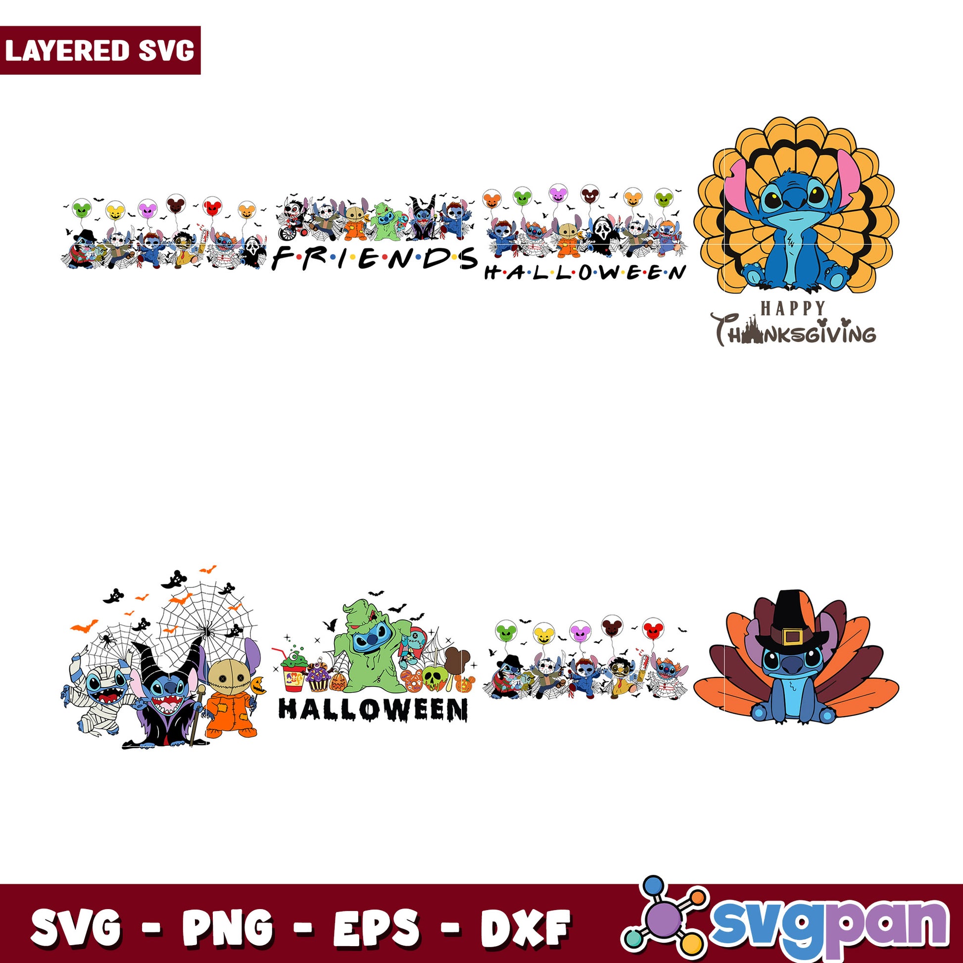 Cute Friends Halloween and Thanksgiving SVG Bundle