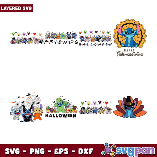 Cute Friends Halloween and Thanksgiving SVG Bundle
